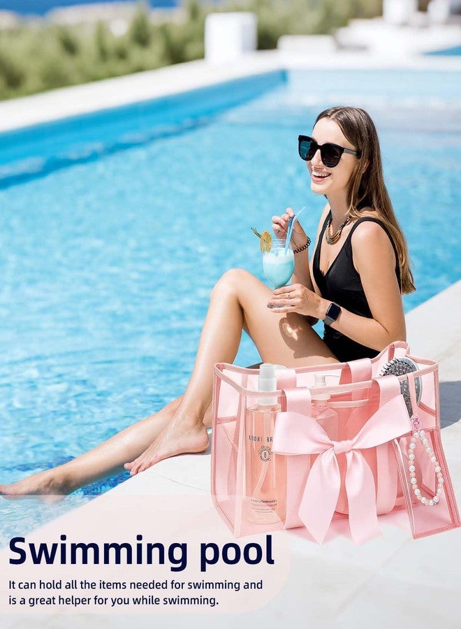 URZCT Beach Tote Bag for Women，Pink Beach Bag with Bow，Large Waterproof Zipper Bag - Image 5